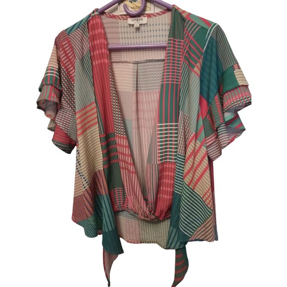 umgee USA Multi Color Short Ruffle Sleeve top Size S - Picture 7 of 7
